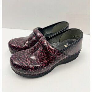 Dansko XP 2.0 Nursing Sz 38 Floral Pantent Leather Metallic Black Pink 7.5-8